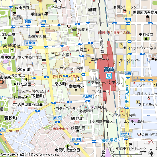 高崎ワシントンホテルプラザ付近の地図